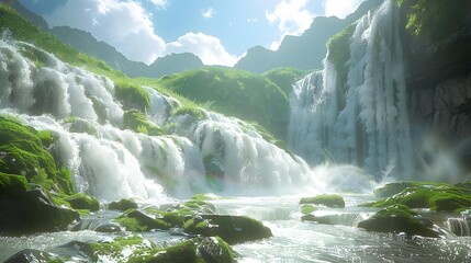 The grand cascade descends along a series