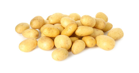 Pile of fresh young potatoes isolated on white