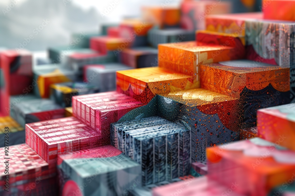 Aufkleber a colorful stack of blocks with a blue square in the middle