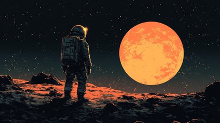 Obraz premium An astronaut observes the universe from another planet.