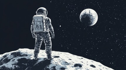 Obraz premium An astronaut studies the universe, being on another planet.