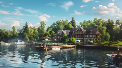 Obraz premium A cozy yacht club on the shore image