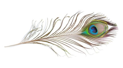 Peacock s feather close up on white backdrop