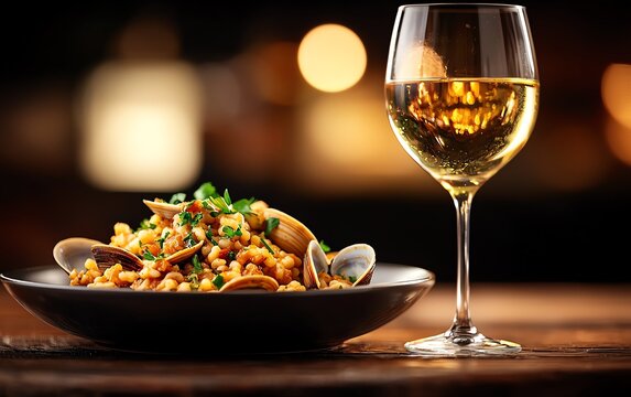 A beautifully arranged plate of Fregola con Arselle