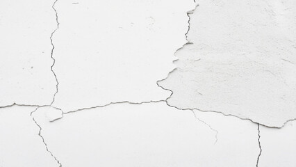 Crack on white concrete wall texture, Cracked wall background. Cracked wall texture grunge damage stain background. Grey dirty old crack broken concrete wall, monochrome, black and white