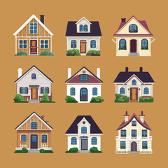 A collection of houses with different colors