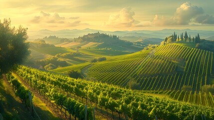 Fototapeta premium The landscape with manicured rows