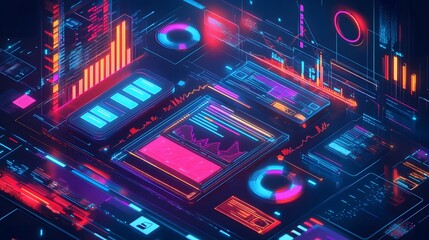 Fototapeta premium Futuristic background featuring e-commerce metrics, with glowing digital graphs and data visualizations representing online retail analytics