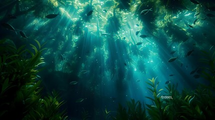 Naklejka premium Mysterious forest with algae similar to trees