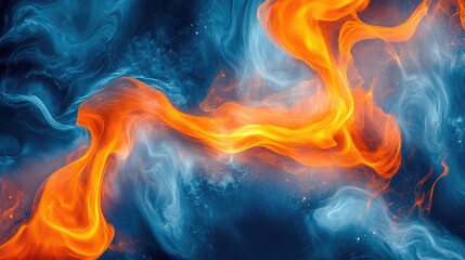 Fototapeta premium A mesmerizing abstract design featuring bright orange flames blending into cool blue water, creating a surreal visual effect