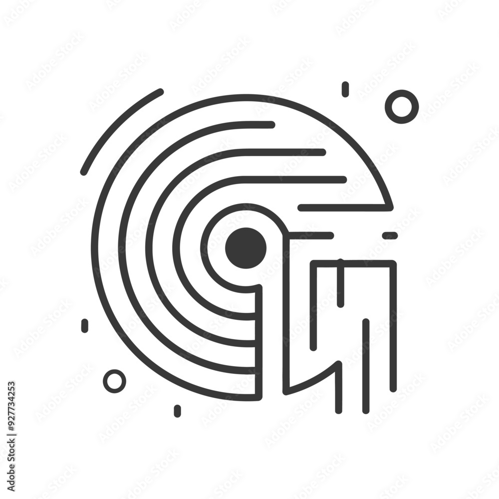 Poster abstract line art design with a circular element and a rectangular element