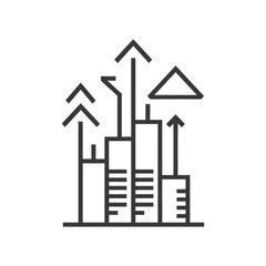 Abstract Line Art Illustration of a Cityscape with Rising Arrows