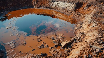 Red mud pit with iron ore puddle
