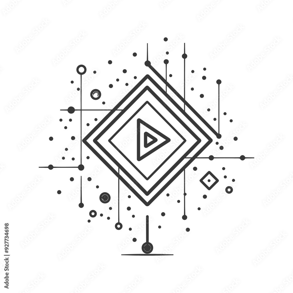 Poster abstract play button with geometric pattern and dots