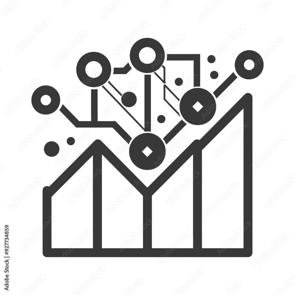 Poster abstract technology diagram with connected circles and bar graph