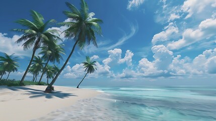 there are many palm trees on the beach near the water