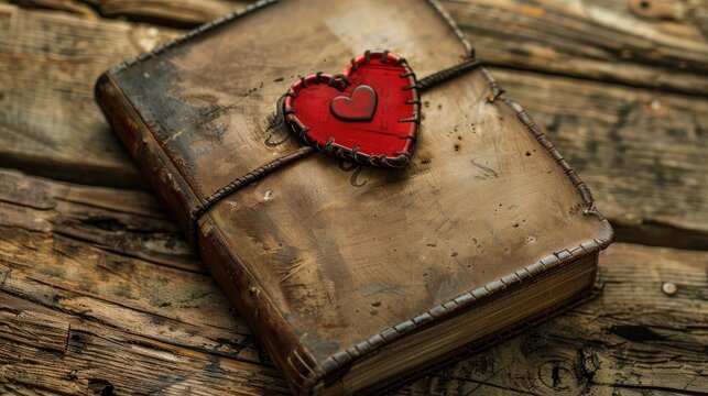 Red heart symbol on the journal