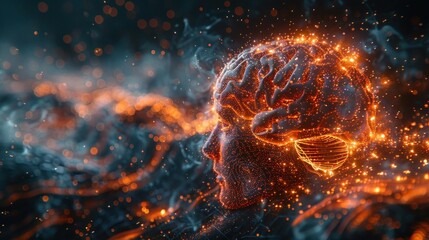 Futuristic Brain Computer Interface with Glowing Neural Connections and Advanced Technology Visualization