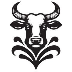Cow Head Silhouette Vector Clipart, Cow head black on white vector