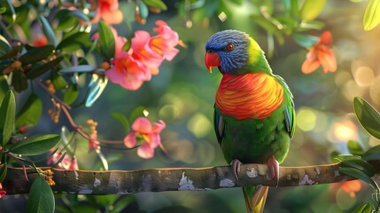 A bird rainbow lorikeet sitting on a branch image