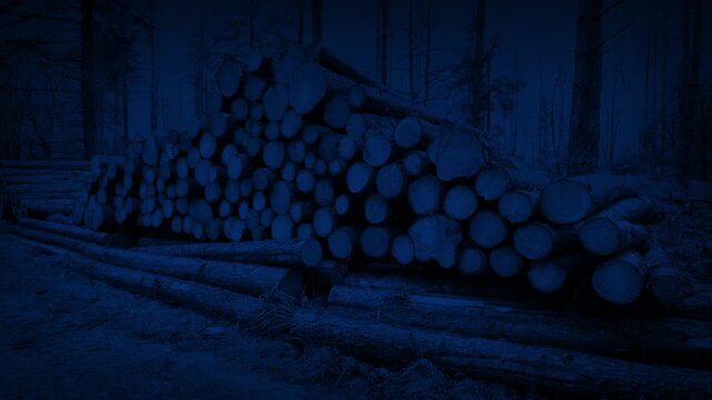 Log Pile In Forest At Night