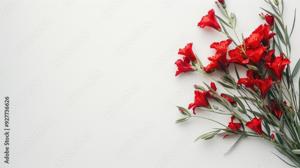 Poster red flower bouquet on white background empty space for text