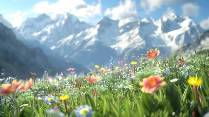 Fototapeta premium A meadow in the alpine mountains where colorful