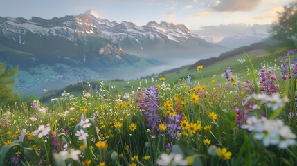 Fototapeta premium The swiss meadows withsque mountains and hills