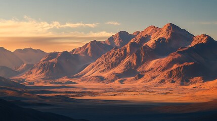 Naklejka premium Majestic Mountain Range at Sunset Over a Desolate Landscape