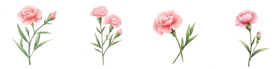 A beautiful arrangement of pink carnations, showcasing delicate petals and vibrant green stems. Perfect for floral designs.