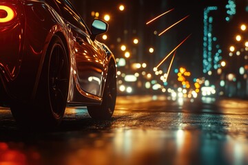 Car on City Street at Night