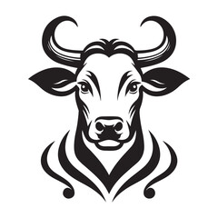 Cow Head Silhouette Vector Clipart, Cow head black on white vector
