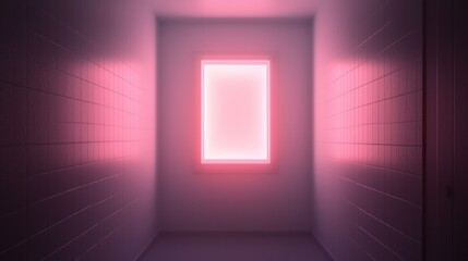 A modern interior with a glowing pink window, creating a vibrant and surreal atmosphere. Perfect for creative and abstract projects.
