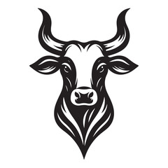 Cow Head Silhouette Vector Clipart, Cow head black on white vector