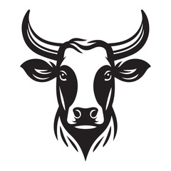 Cow Head Silhouette Vector Clipart, Cow head black on white vector