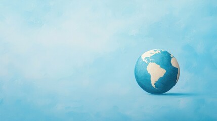 Naklejka premium A serene globe illustration on a soft blue background, symbolizing peace and unity across the planet.