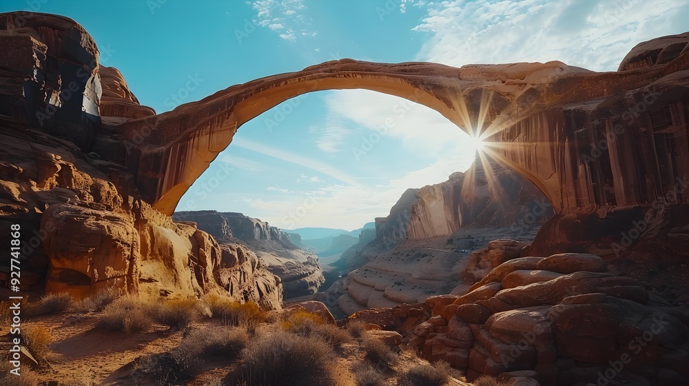 Sticker unique bridges rising above deep canyons emphasize