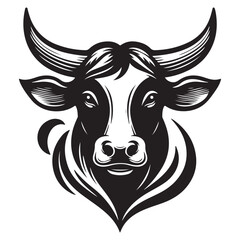 Cow Head Silhouette Vector Clipart, Cow head black on white vector