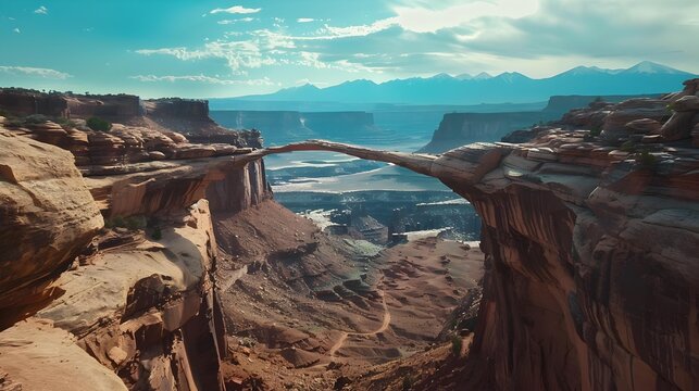 Unique bridges rising above deep canyons emphasize