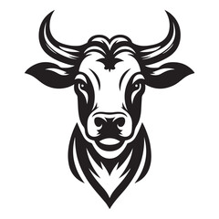 Cow Head Silhouette Vector Clipart, Cow head black on white vector