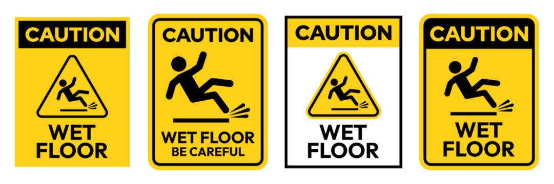 Hazard slippery surface wet floor sign, vector illustration isolated on white background. Vector Illustrator.