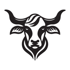 Cow Head Silhouette Vector Clipart, Cow head black on white vector