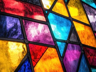 Colorful Stained Glass Window Close-Up