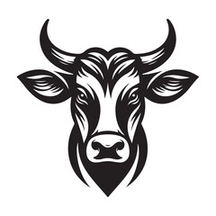 Cow Head Silhouette Vector Clipart, Cow Head Black On White Vector