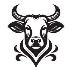 Cow Head Silhouette Vector Clipart, Cow head black on white vector