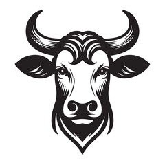 Cow Head Silhouette Vector Clipart, Cow head black on white vector