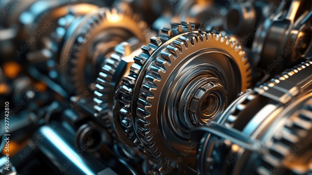 Poster dynamic 3d rendering of engine gears, symbolizing the power and precision of modern technology. the 