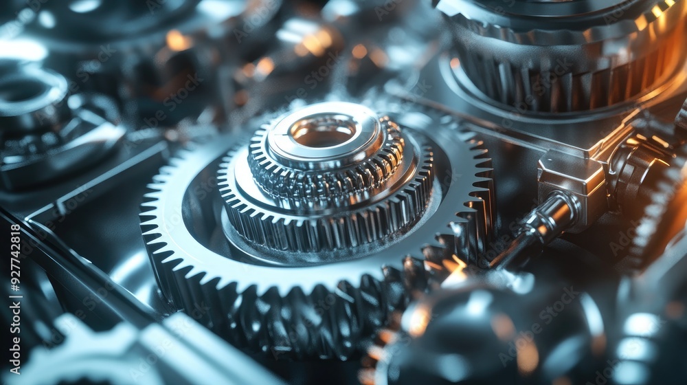 Poster dynamic 3d rendering of engine gears, symbolizing the power and precision of modern technology. the 