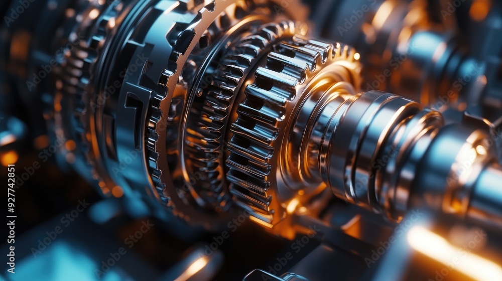Poster dynamic 3d rendering of engine gears, symbolizing the power and precision of modern technology. the 