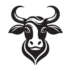 Cow Head Silhouette Vector Clipart, Cow head black on white vector
